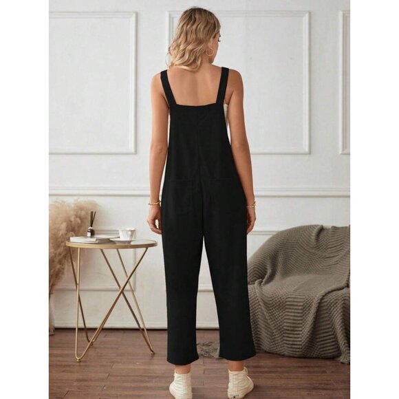 Boho overalls with pockets casual wide leg jumpsuit cream - Picture 6 of 6